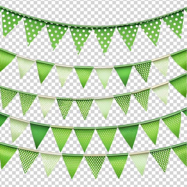 PSD bunting verde e branco e streamer isolado em fundo transparente