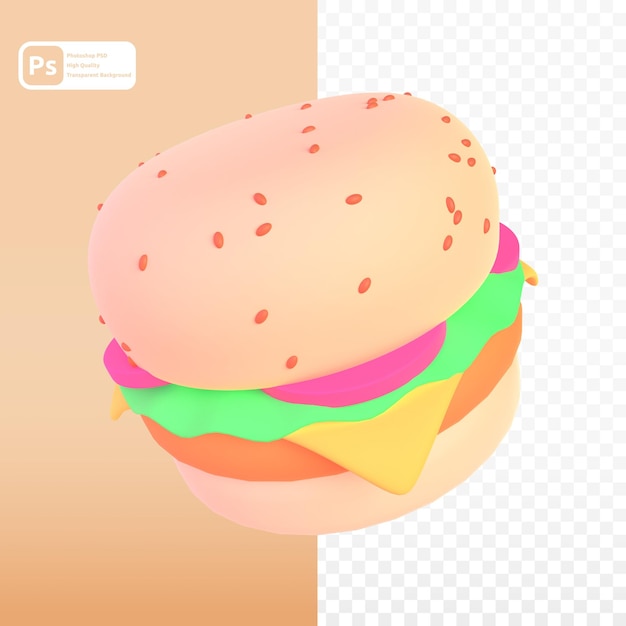 Burger in 3D-Render für grafische Asset-Webpräsentation oder andere