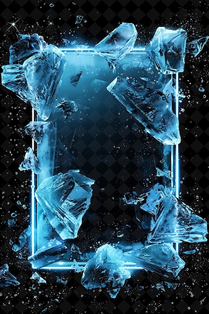 Cadre arcane de cristal de glace gelé avec des éclats de glace formant le cadre de couleur néon Collection d'art Y2K