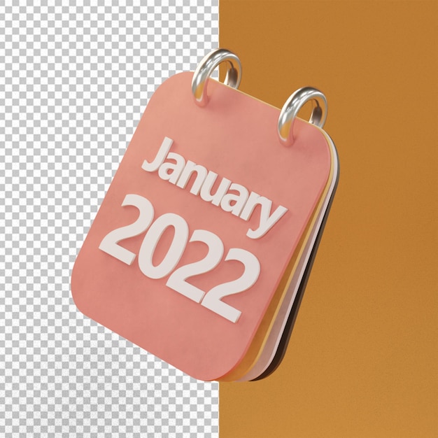 Calendário de 2022, janeiro, ilustração 3D render