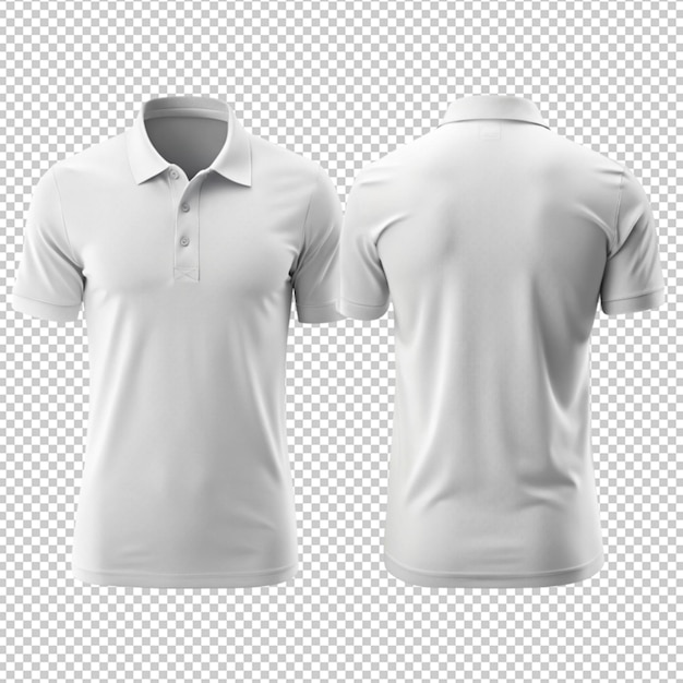 camiseta de polo branca para trás e para a frente em fundo transparente