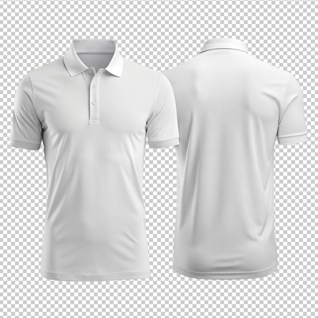 camiseta de polo branca para trás e para a frente em fundo transparente