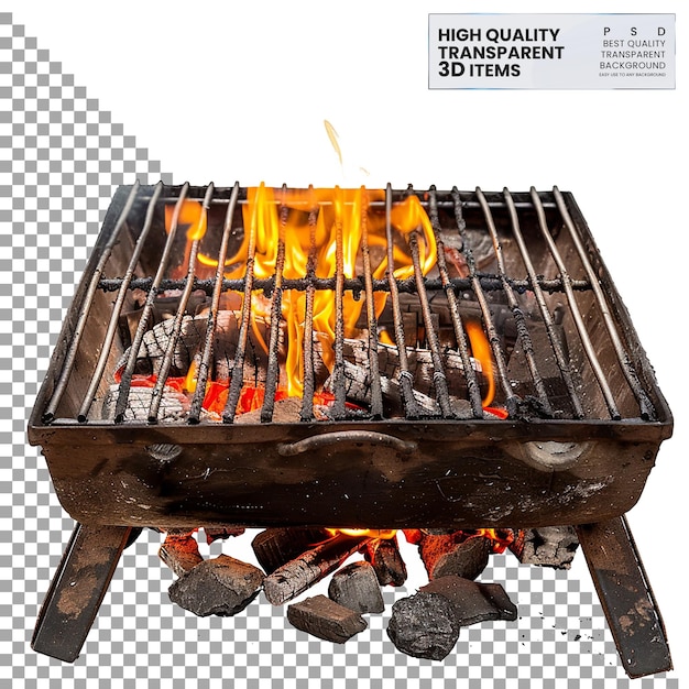 PSD camping campfire grill basket per cucinare su uno sfondo trasparente