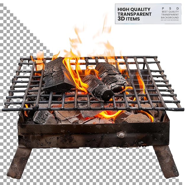 PSD camping campfire grill basket per cucinare su uno sfondo trasparente