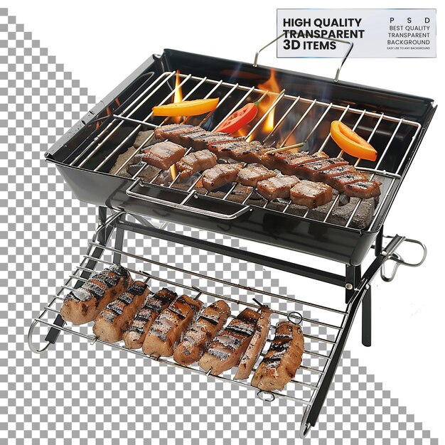 PSD camping portable camping grill grill compatto per la cottura all'aperto su sfondo trasparente