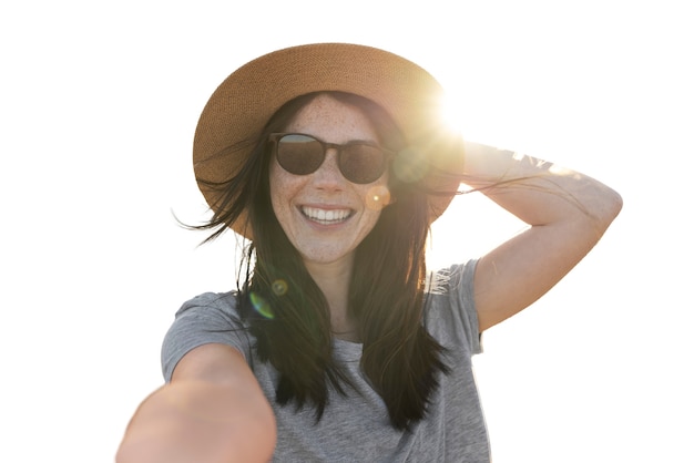 PSD cappello da portare della donna di smiley di vista frontale