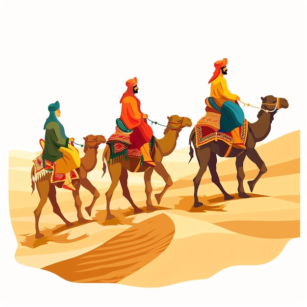 PSD caravane de chameaux du rajasthan dans le désert illustration indienne