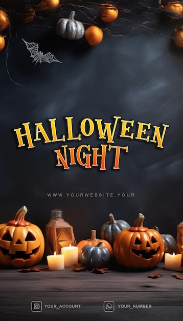 cartaz de mídia social de abóbora feliz noite de Halloween