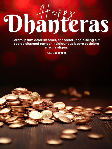 PSD cartaz internacional de dhanteras com fundo de pilha de ouro