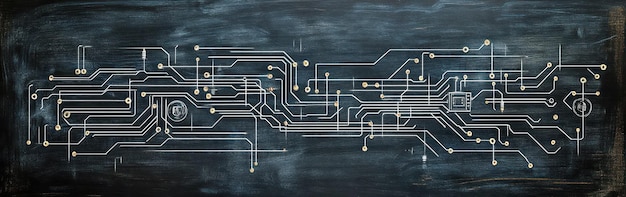 PSD une carte de circuit complexe dessinée sur un tableau à craie blanche un design subtil pour représenter la nature interconnectée de la technologie