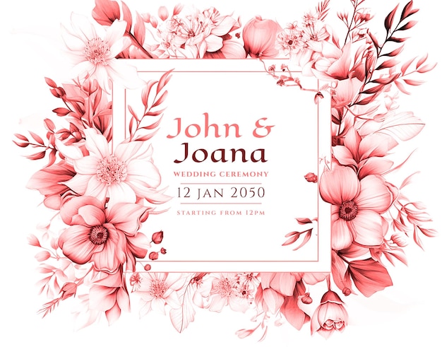 PSD une carte d'invitation de mariage florale