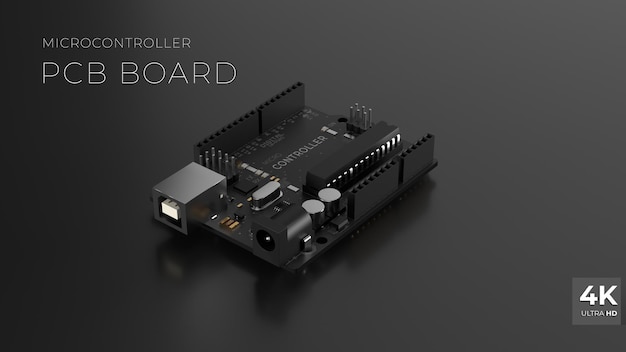 PSD carte pcb de microcontrôleur avec fond sombre avec puces ampli ic