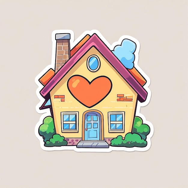 PSD cartoon de maison de couleur pastel avec un thème d'amour avec des émoticônes