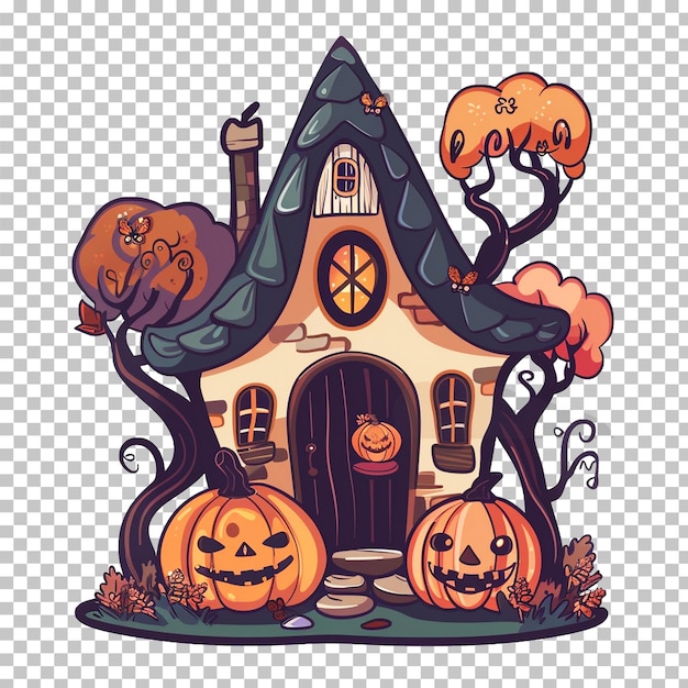 Casa de abóboras de Halloween com fundo transparente