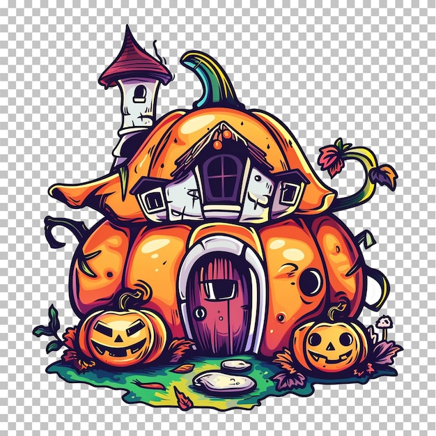 Casa de abóboras de Halloween com fundo transparente