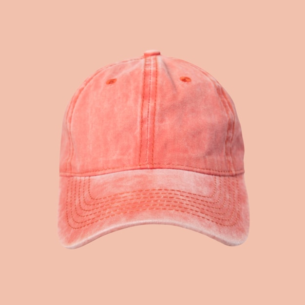 PSD casquette de jeans rouge sur fond pêche