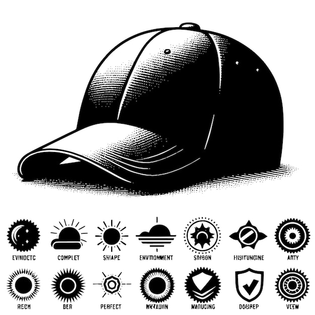 PSD une casquette noire qui dit chapeau de soleil sur elle