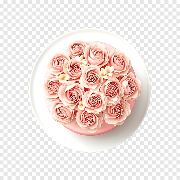 PSD charmant gâteau de mariage rose orné de roses crème sur un fond transparent