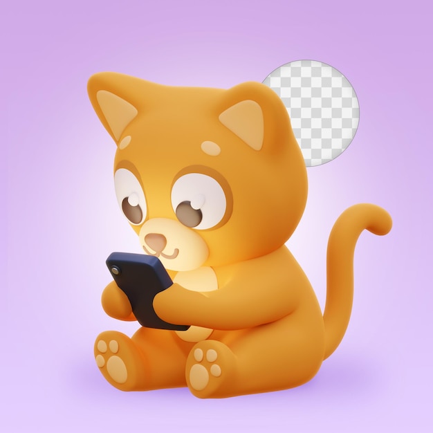 Chat mignon psd avec illustration 3d de smartphone