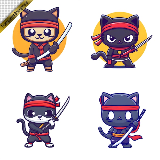 PSD le chat ninja avec l'épée longue série de dessins animés