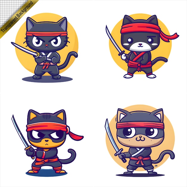 PSD le chat ninja avec l'épée longue série de dessins animés