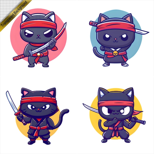 PSD le chat ninja avec l'épée longue série de dessins animés