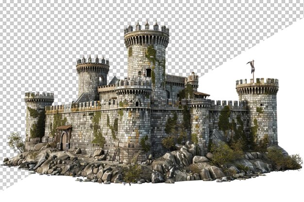 PSD un château avec un château au sommet et un dessin d'un château