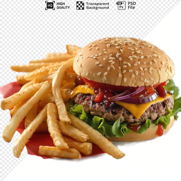 cheeseburger com batatas fritas e cola isolado em fundo transparente png