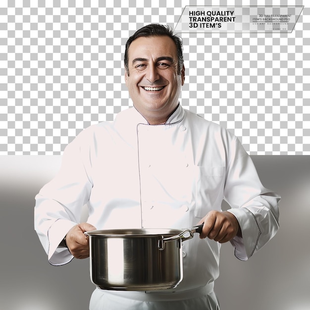 Chef realista Um chef com um sorriso feliz usando um chapéu em fundo transparente