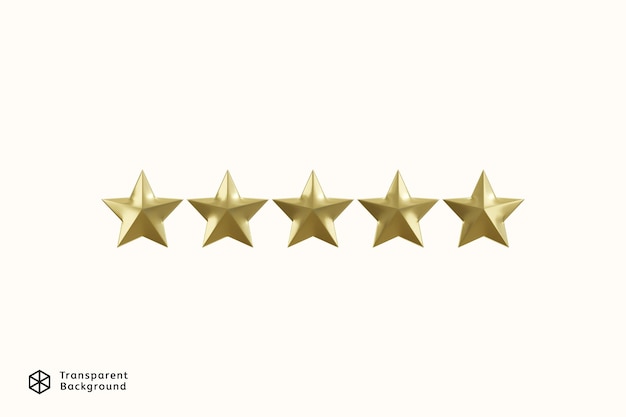 PSD cinco estrelas ratting ícone 3d render conceito de feedback do cliente rating ícone ilustração vetorial