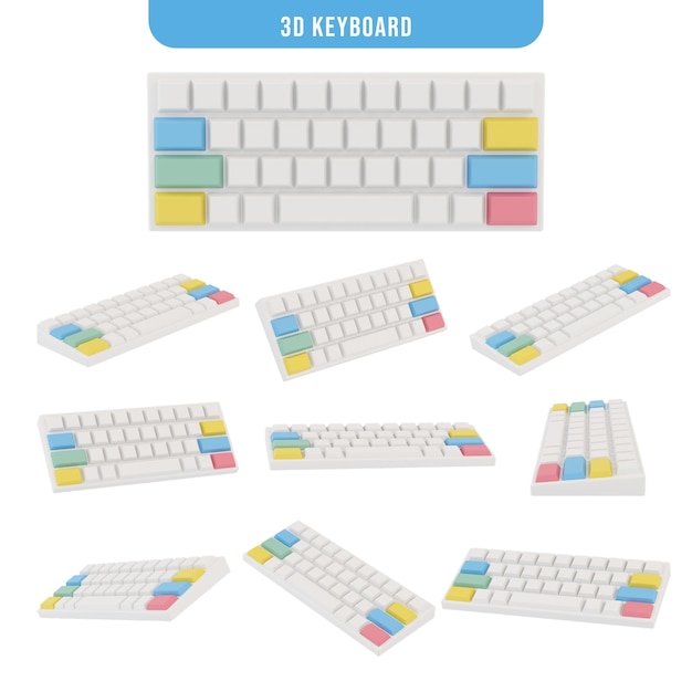 PSD un clavier blanc avec un clavier bleu et jaune