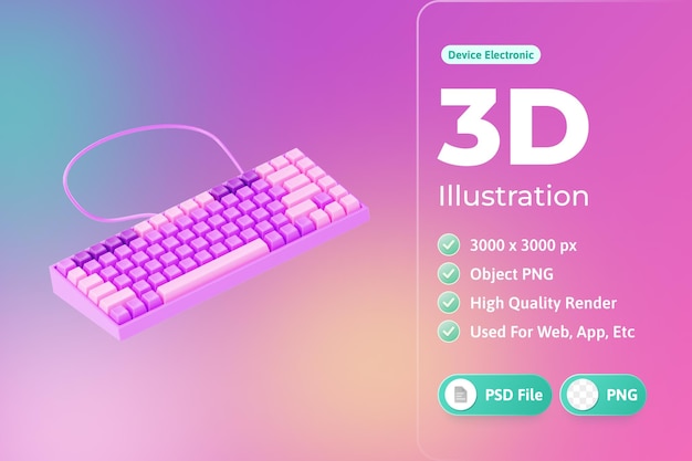 clavier mécanique, dispositif électronique, 3d, illustration