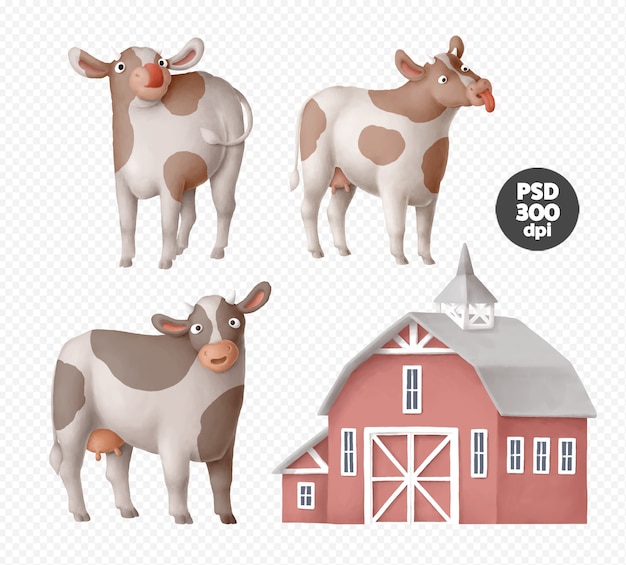 Clipart de personnages de vache mignon isolé