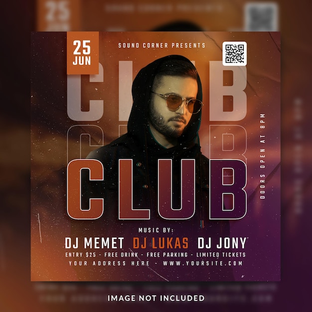 Club DJ Party Flyer Social Media Post und Bannervorlage