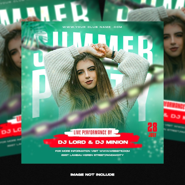 Club DJ Party Flyer Social Media Post und Web Banner Vorlage