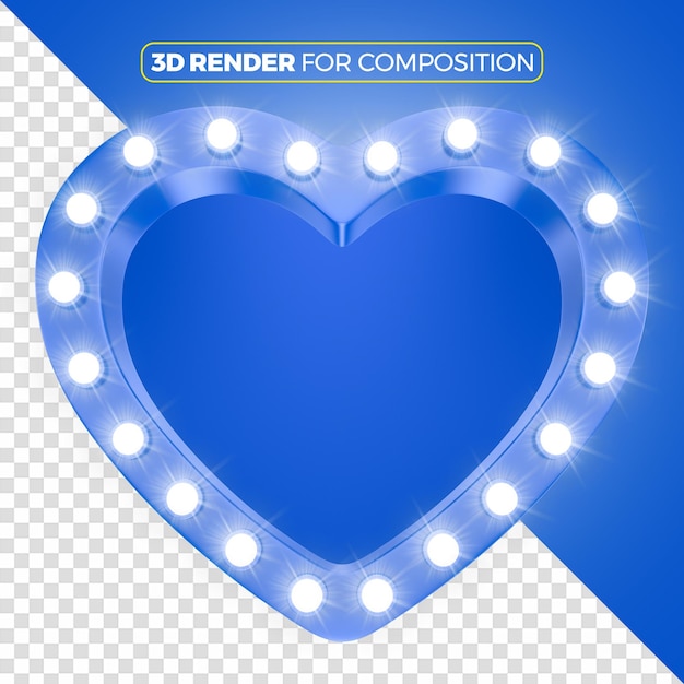 cœur bleu avec des lumières 3d rendu isolé pour la composition 2