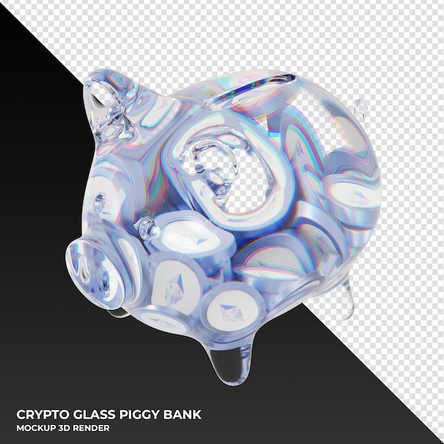 PSD cofrinho de vidro ethereumpow ethw com ilustração 3d de moedas criptográficas