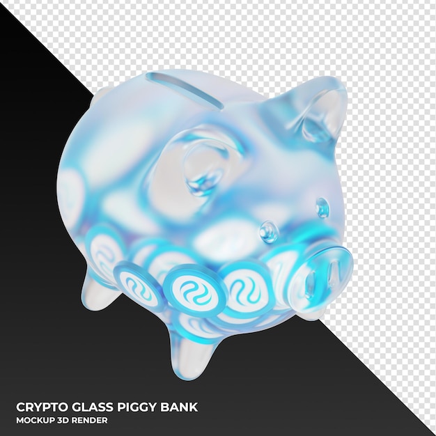 PSD cofrinho de vidro inj injetável com ilustração 3d de moedas criptográficas