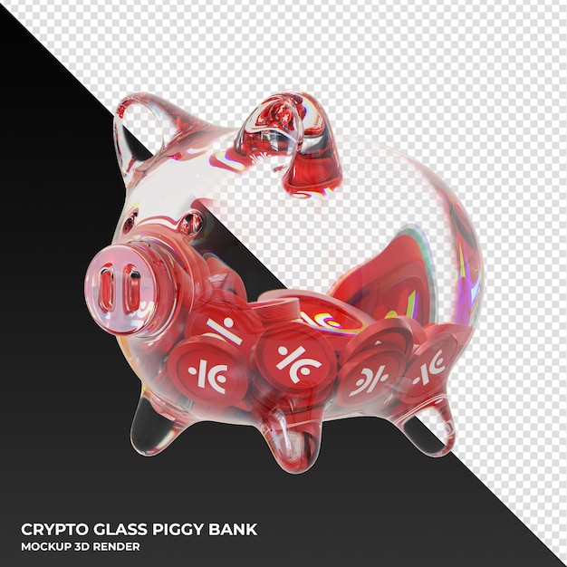 PSD cofrinho de vidro just jst com ilustração 3d de moedas criptográficas