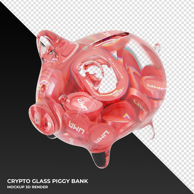 PSD cofrinho de vidro uma uma com ilustração 3d de moedas criptográficas