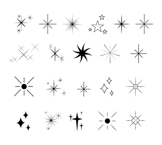 Coleção de estrelas cintilantes desenhada à mão