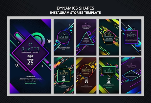 Coleção de histórias do Instagram com formas geométricas de néon dinâmicas