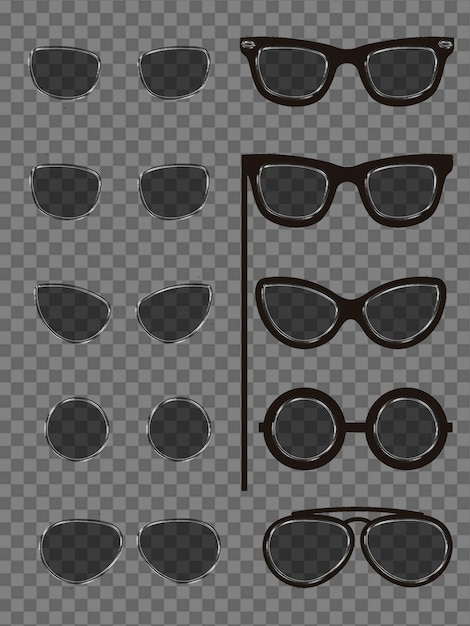 PSD coleção de vários óculos de sol de diferentes formas conjunto realista isolado em fundo transparente