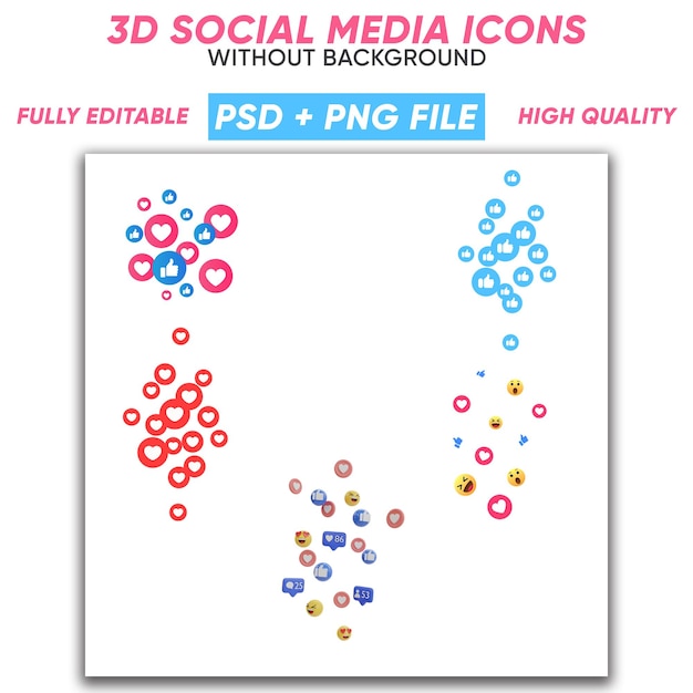 PSD coleção psd de ícones de mídia social 3d com fundo transparente