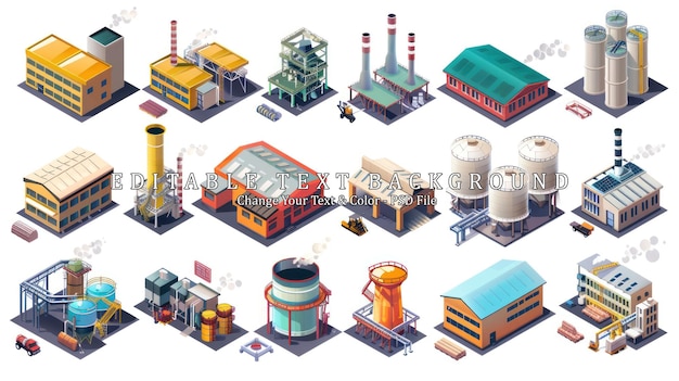 PSD colecção de edifícios industriais em vista isométrica