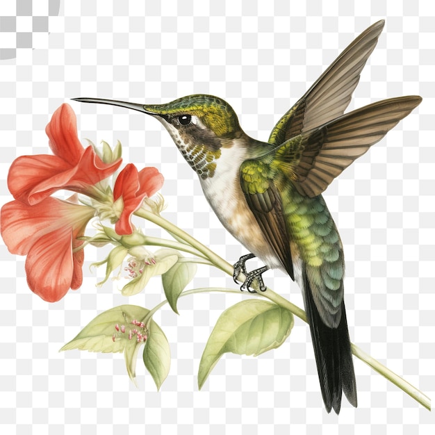 PSD colibri sur une fleur png - colibri png télécharger