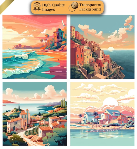 PSD un collage d'images de l'illustration du concept de l'été de la mer