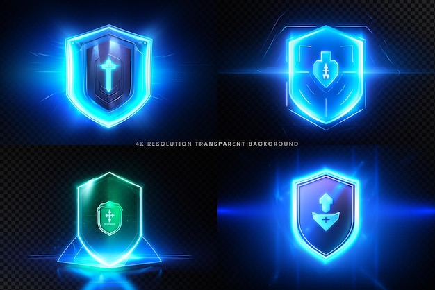 PSD la collection de boucliers de défense de protection d'hologramme futuriste sur un fond transparent