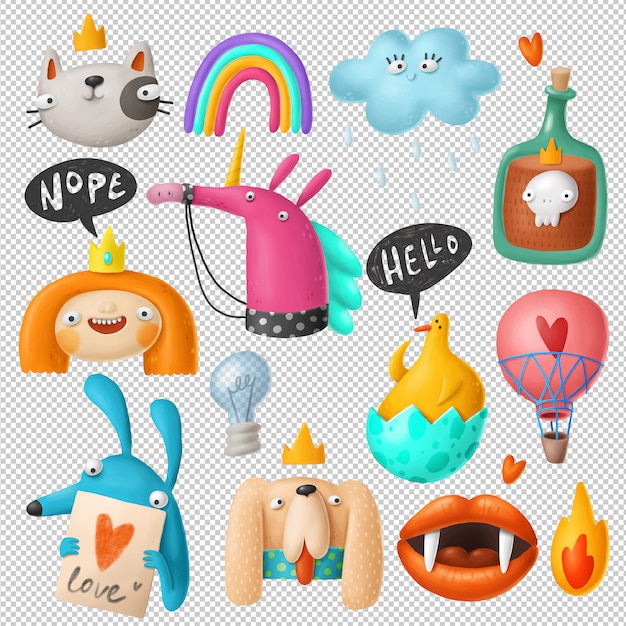 Collection de clipart dessin animé doodles