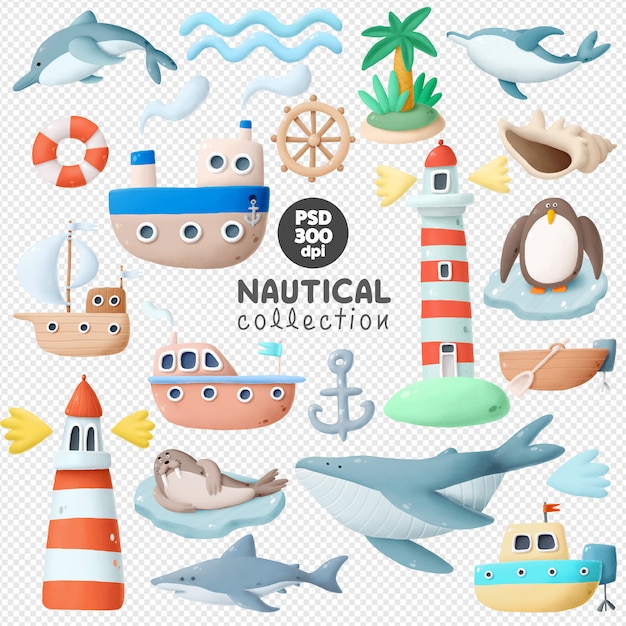 Collection de clipart nautique dessiné à la main